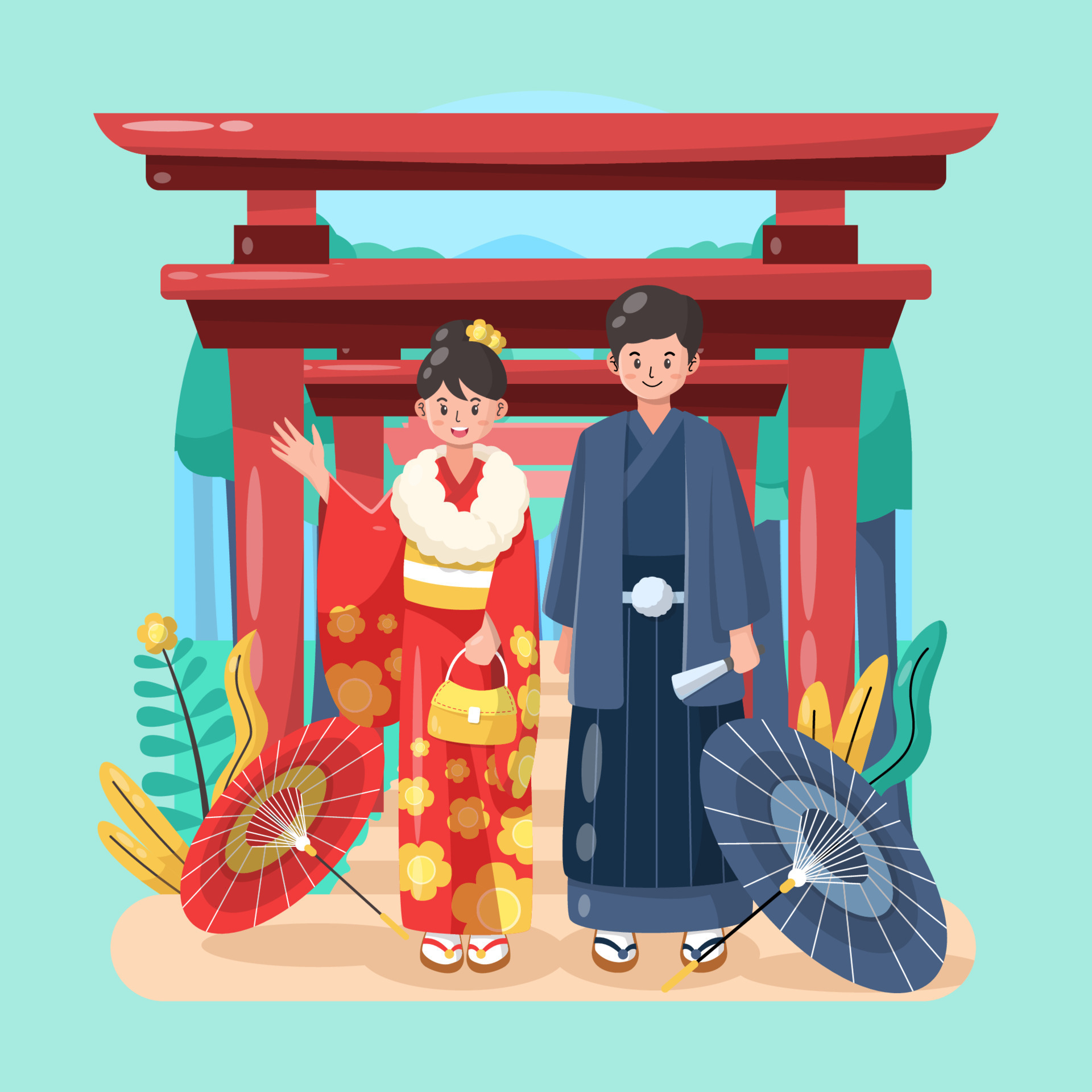 japanese couple coming of age day free vector